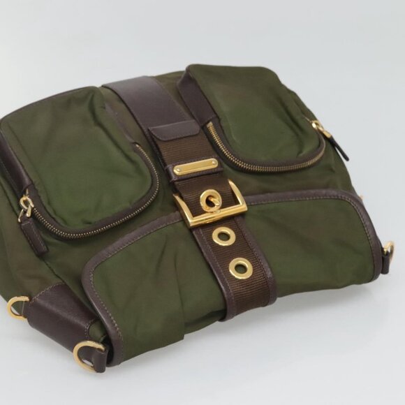 PRADA Shoulder Bag Nylon Khaki Gold Auth 120599 - Picture 7 of 16